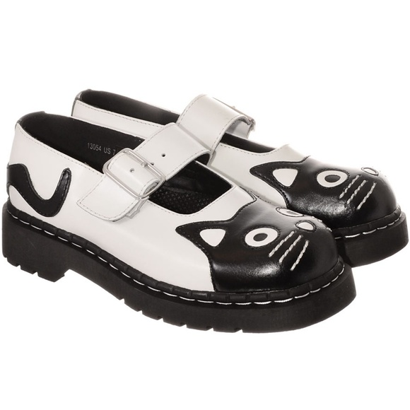 NEW TUK Kitty Cat Maryjanes Black & White Leather - Picture 4 of 6